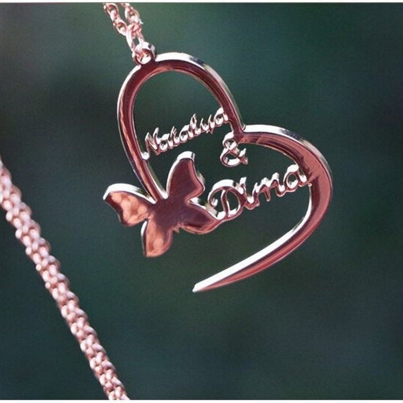 Couple Name Necklace Butterfly Name Necklace Butterfly Heart Etsy