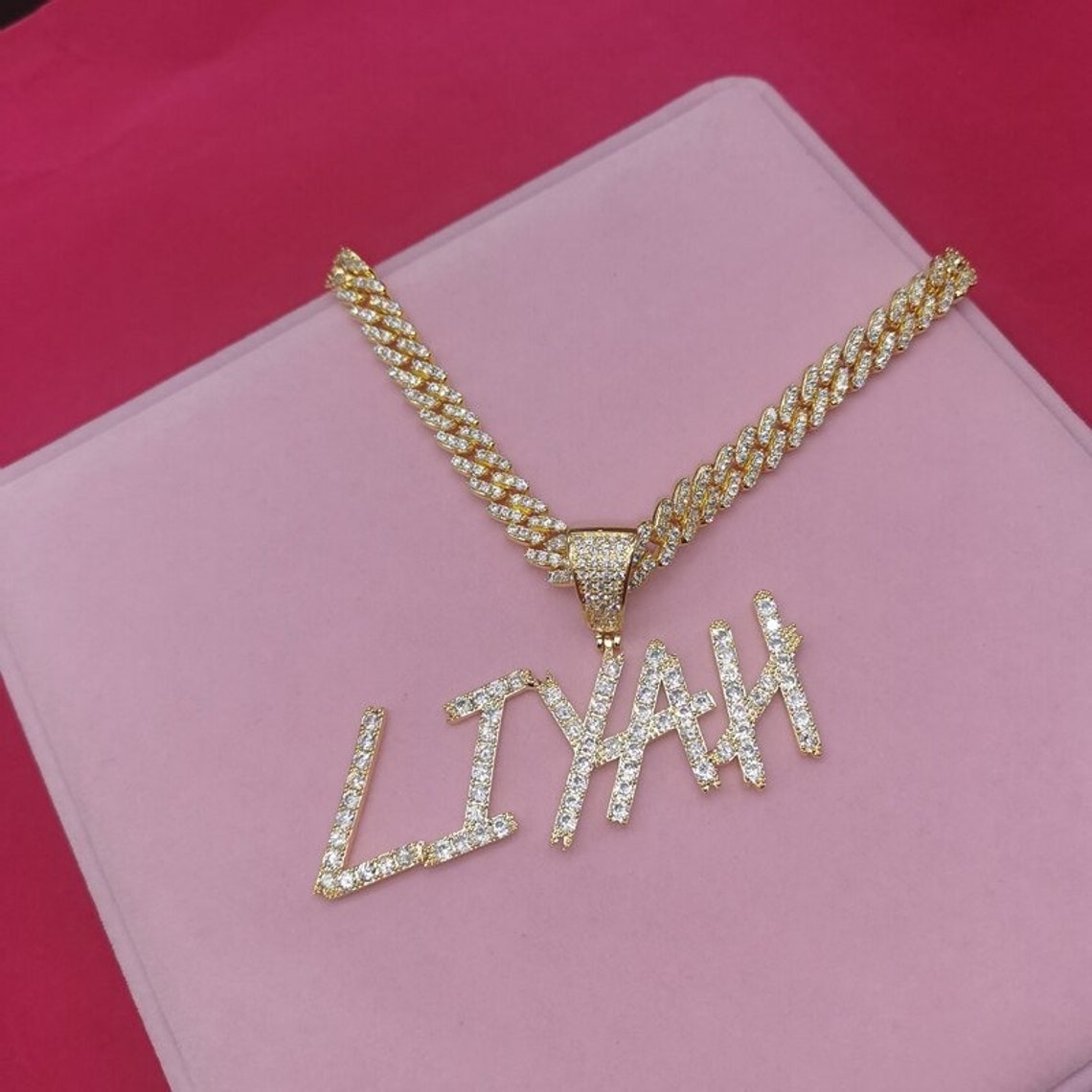 SPARKLING BLING BLING Name Necklace Customized Stainless Steel Etsy