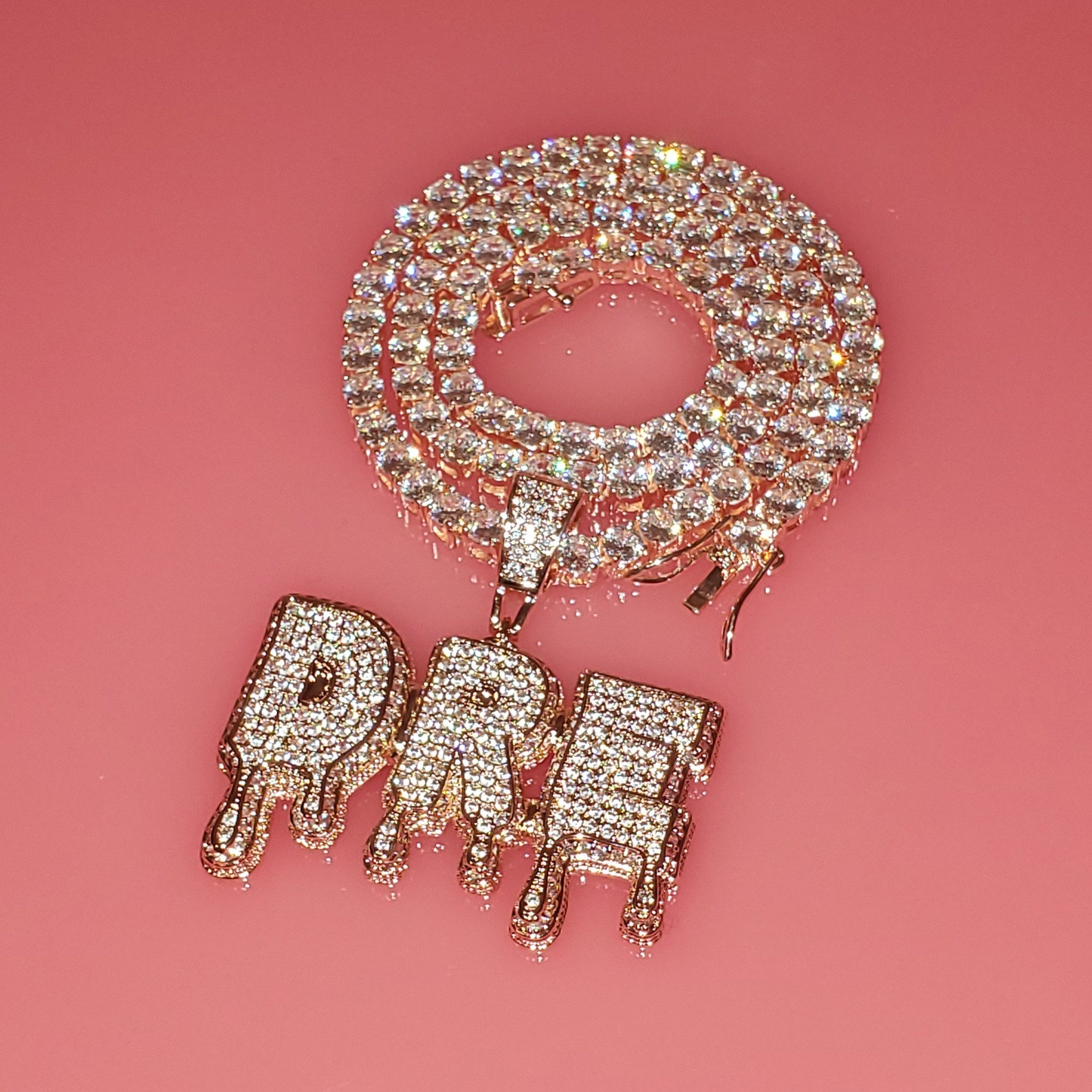 Drippy Letters Crystal Name Necklace Bling Bling Name - Etsy