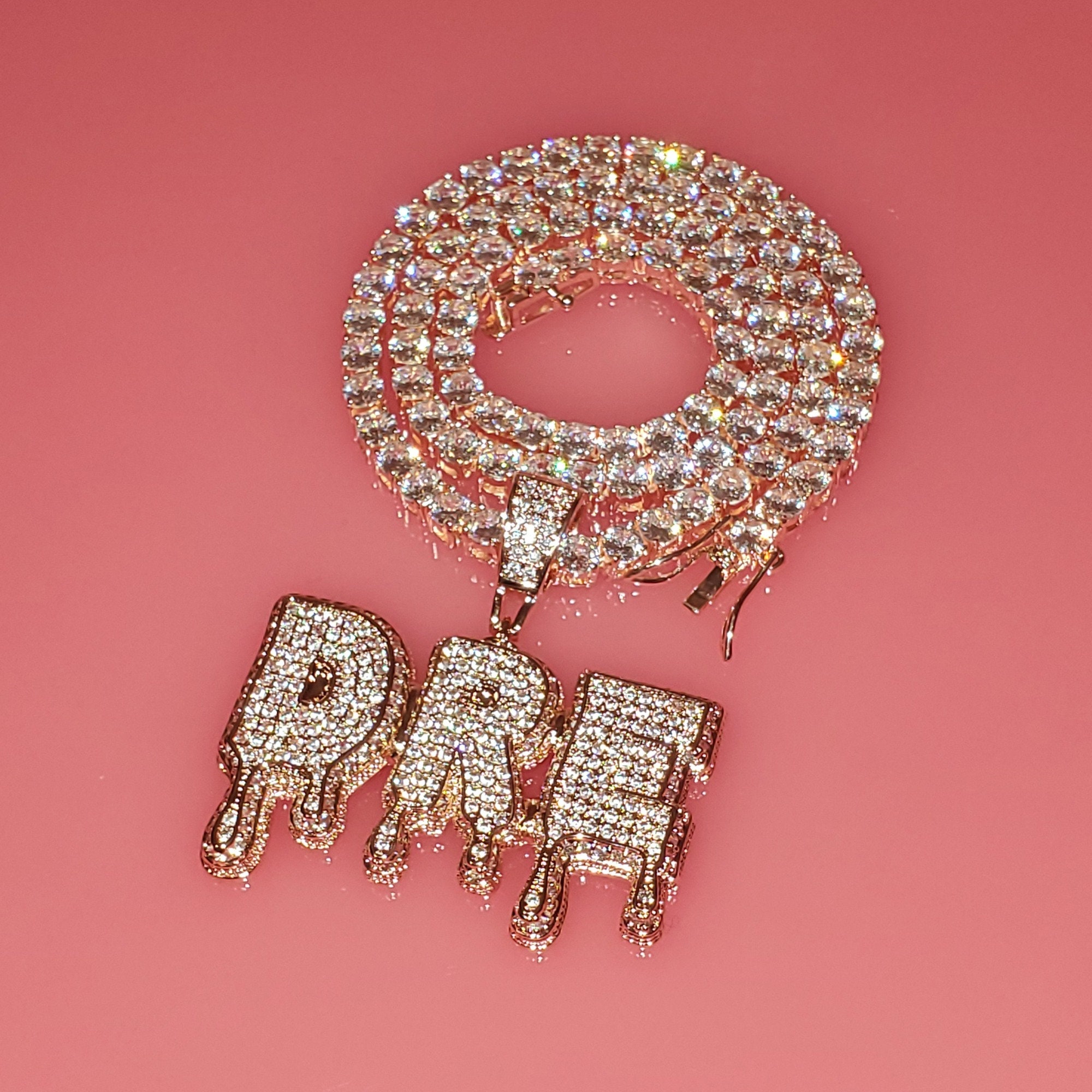 Drippy Letters Crystal Name Necklace Bling Bling Name Etsy