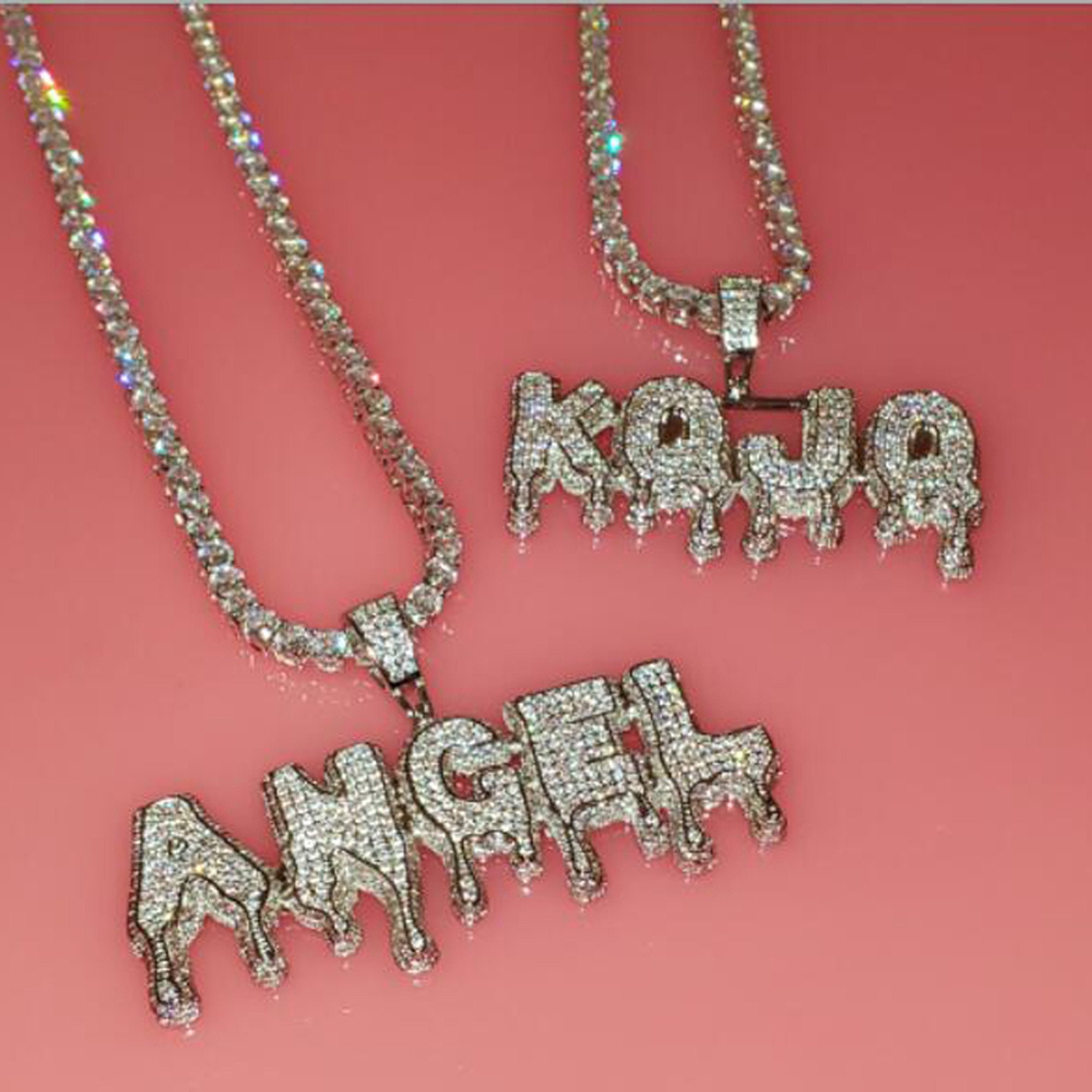 Drippy Letters Crystal Name Necklace Bling Bling Name Etsy