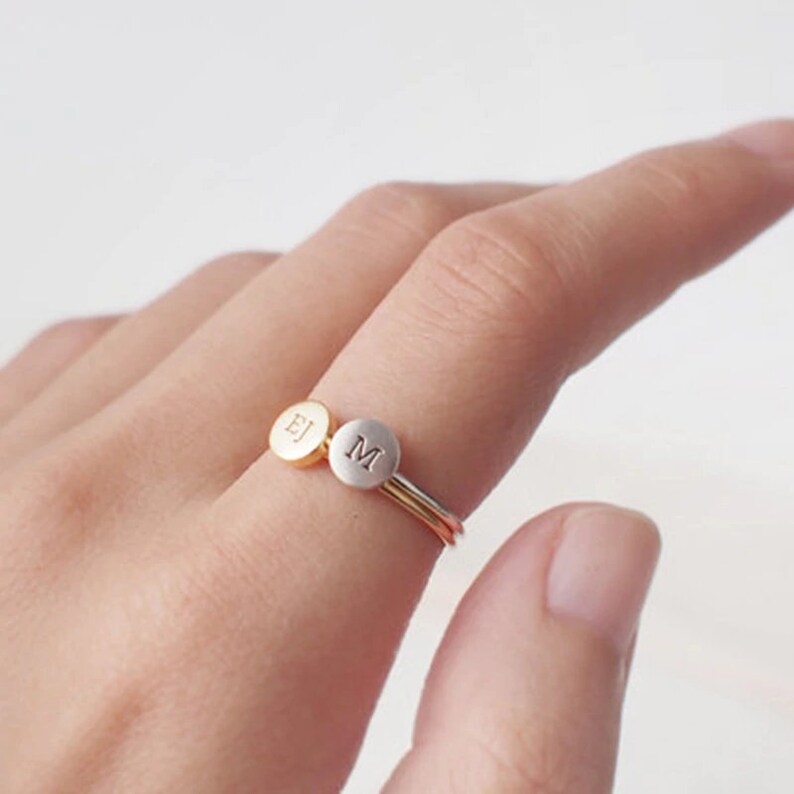 Stackable Couple Heart Wedding Engagement Engraved Personalized Ring Love Gift for Wife Girlfriend
