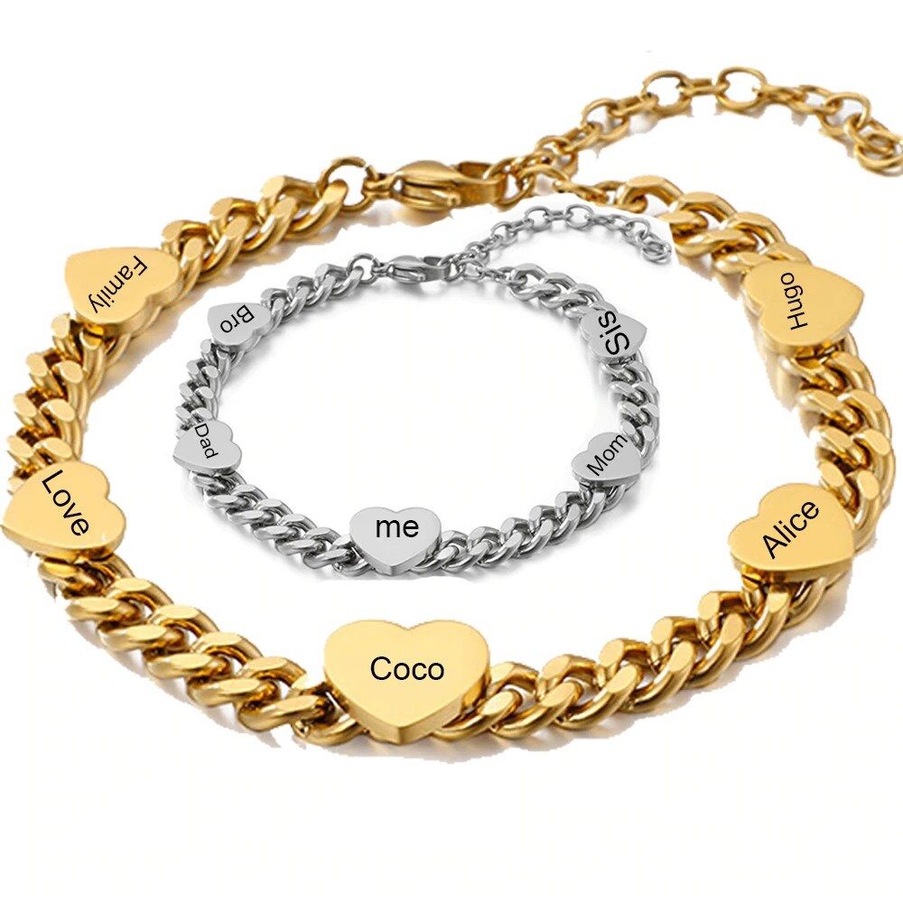 5 Names Family Bracelet 18K Gold Plated Children Names Etsy