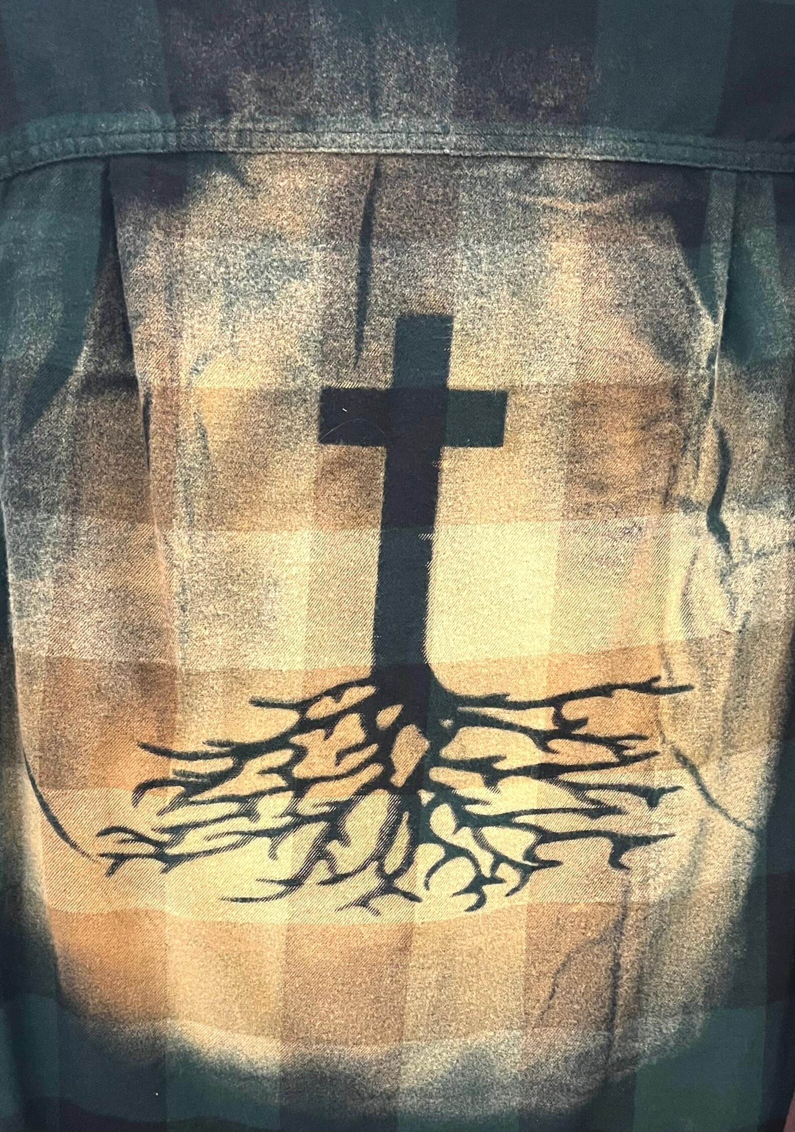 Custom Bleached Flannel, Roots Cross Design - Etsy