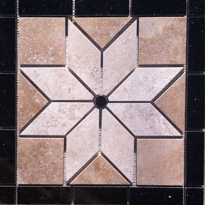 14 5/8&quot; X 14 5/8&quot; Travertine & Granite Medallion Mosaic Accent- Black Galaxy Granite