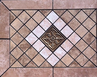 21 7/8" X 15 7/8" Tile Medallion - Daltile Sandalo & Heathland - metal accent