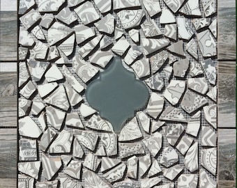 Handmade Marrakesh Tile Medallion: Porcelain & Frosted Glass Mosaic (19 3/8")