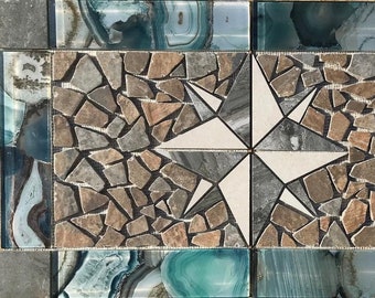 30" x 18" Tile & Glazzio Glass Medallion Deco Mosaic Accent - Wall Use Only