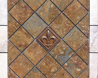 21" X 21" Tile & Slate Medallion - accent piece