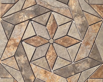 22 1/4" x 22 1/4" Porcelain Tile Medallion Accent Mosaic (A44) mimic slate look