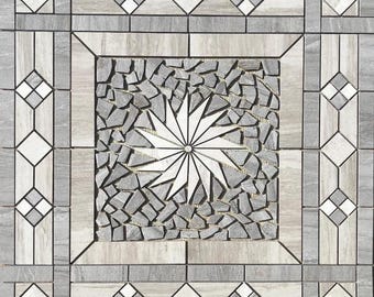 Handmade Porcelain Tile Medallion Mosaic: Daltile Linden Point, 36" x 36"