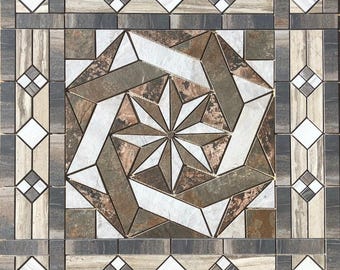 36" x 36" Tile Medallion Mosaic - Happy Floors Tivoli & Slate tile series