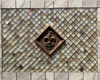 29 5/8" x 21 1/8" Tile & glass Medallion Accent Fleur de Lis (Wall Use Only)