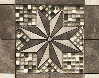16 3/8" x 16 3/8" Tile and Glass medallion - Daltile Affinity & Esta Villa tiles