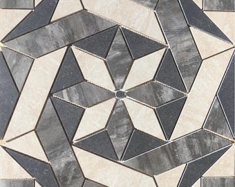 22 1/4" x 22 1/4" Porcelain Tile Medallion Accent Mosaic (A7)