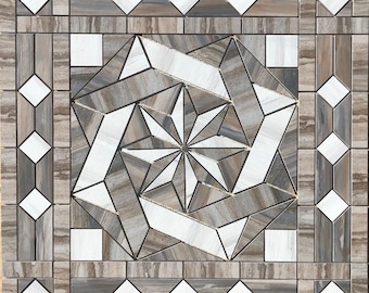 36" x 36" Tile Medallion Mosaic - Happy Floors Tivoli & Paint Stone tile series