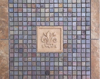 Handmade Tile Medallion: Florim Stonefire, Slate Fleur de Lis Wall Decor (21 7/8")
