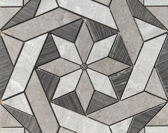 22 1/4" x 22 1/4" Porcelain Tile Medallion Accent Mosaic (A40)