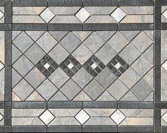 Handmade Porcelain Tile Medallion: Gray Floor or Backsplash Mosaic (32x20.75)