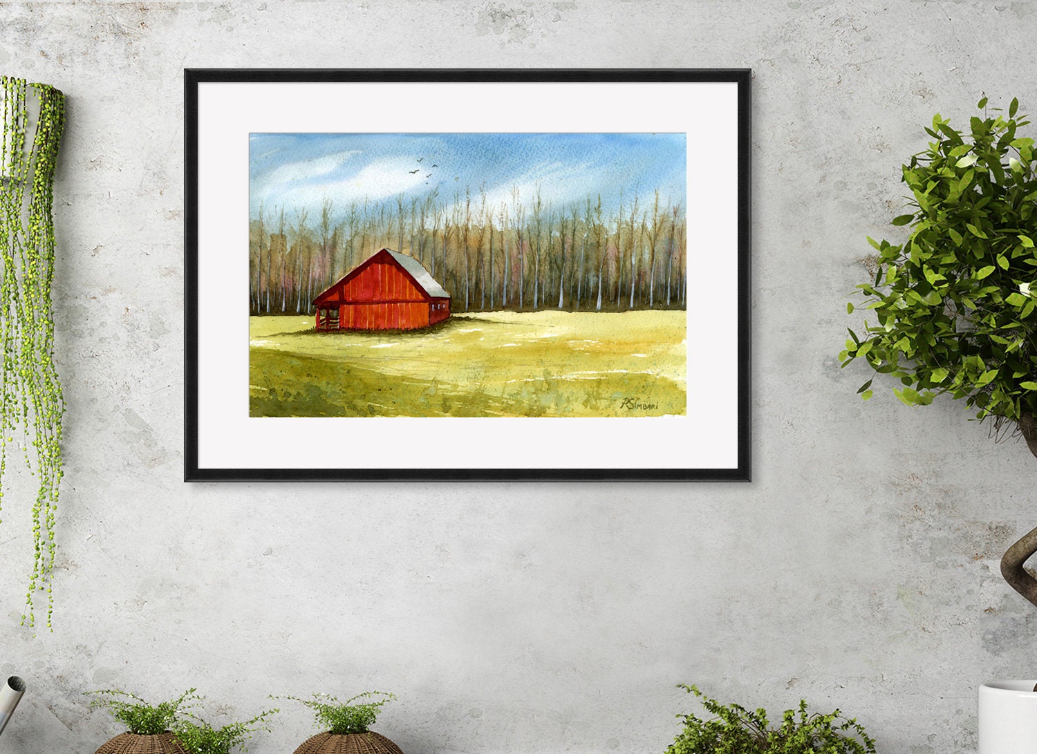 Red Barn Original Watercolor Countryside Landscape Painting by - Etsy