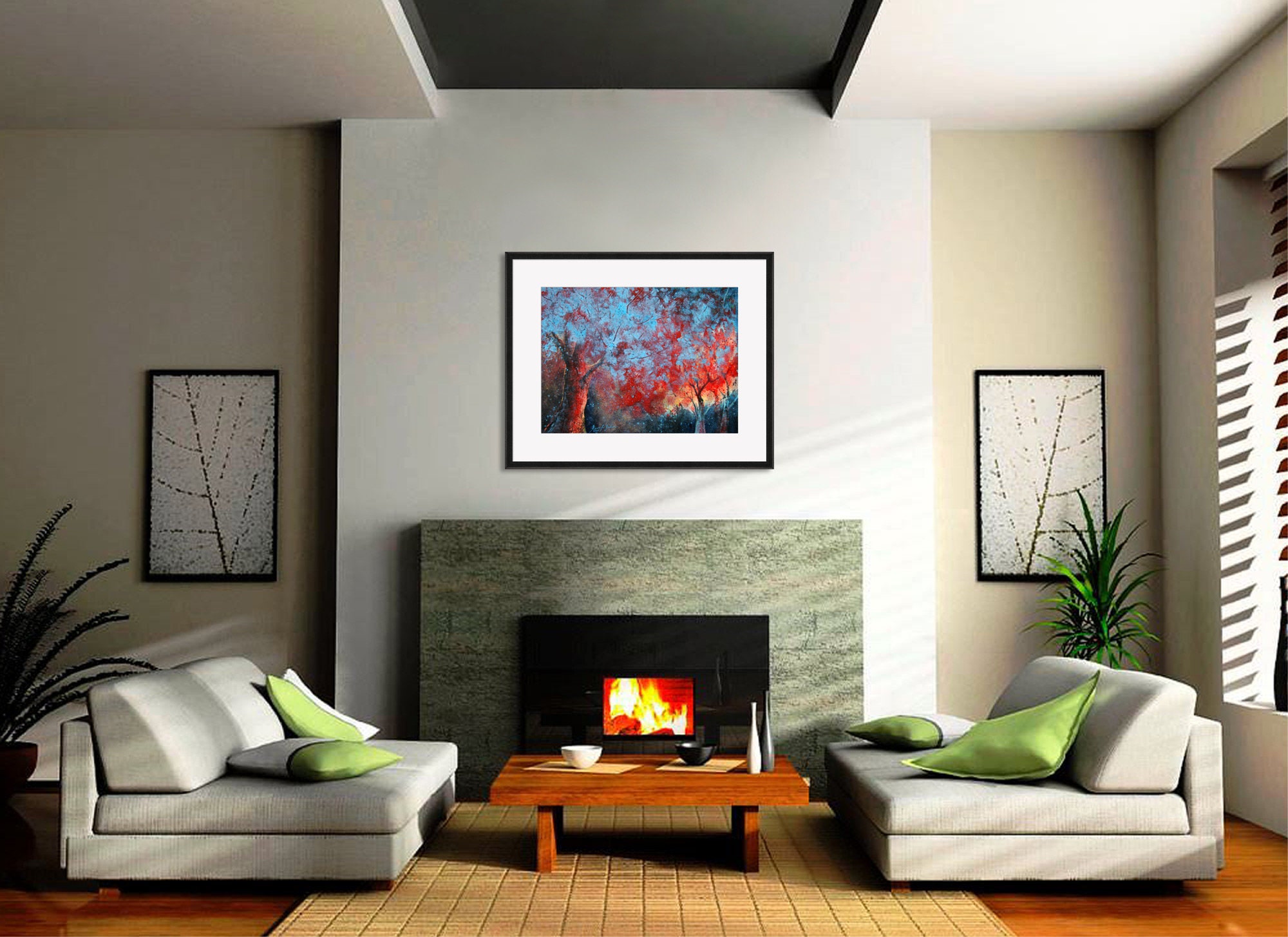 Original Watercolor Painting Global Warming Forest Fire Tree - Etsy