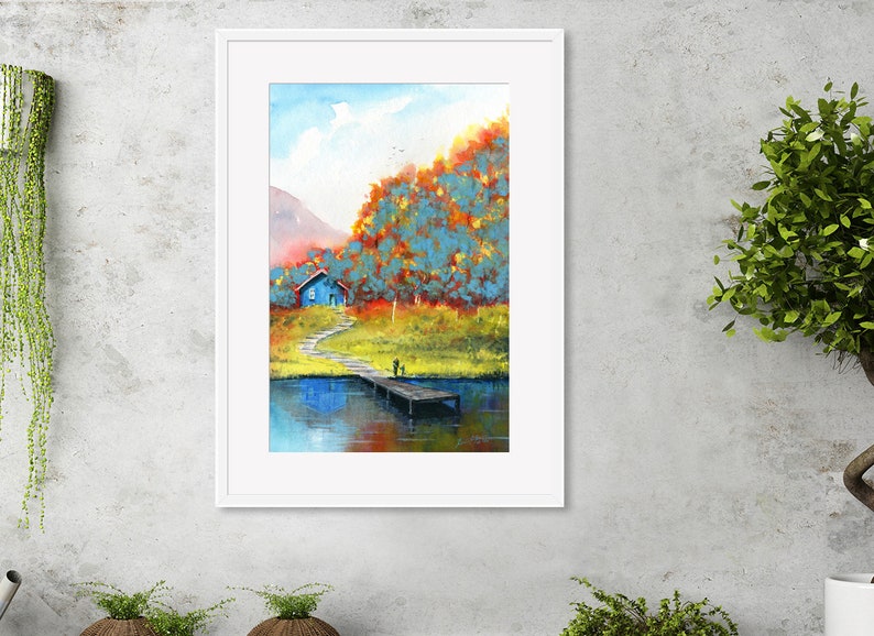 Autumn Lake Life Original Watercolor Landscape Painting by - Etsy