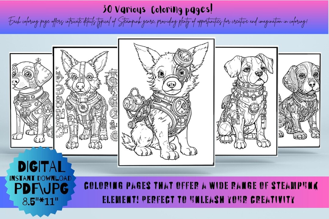 30 Mechanical Mutts Steampunk Coloring Pages, Instant Download Coloring ...