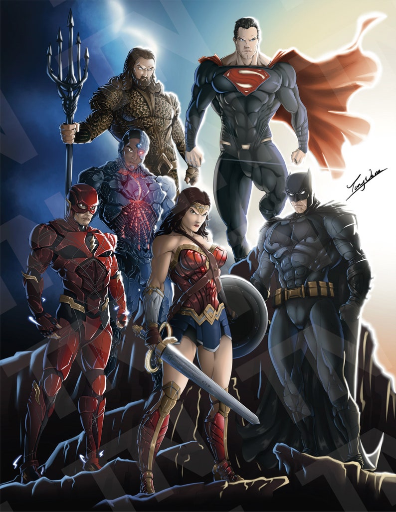 Justice League Poster Print Photo DC Universe Comic Book Superheroes Fanart Movie Decor Gift Superman Batman Wonder Woman Cyborg Aquaman
