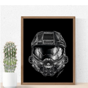 Spartan 117 – White Charcoal Portrait of Master Chief