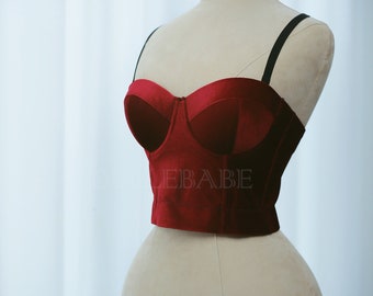 NEW BEAUTIFUL Stylish Vintage Timeless Soft Red Velour Overbust Corset Top - For Any Occasions