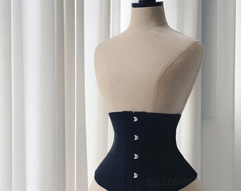 NOUVEAU BEAU corset classique chic avec os en acier noir, ceinture abdominale respirante et extensible sous la poitrine (5 crochets)