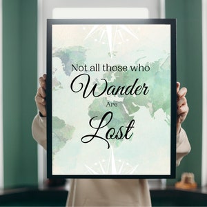 Wanderlust print. Niet iedereen die ronddwaalt, is verloren digitale muurkunst