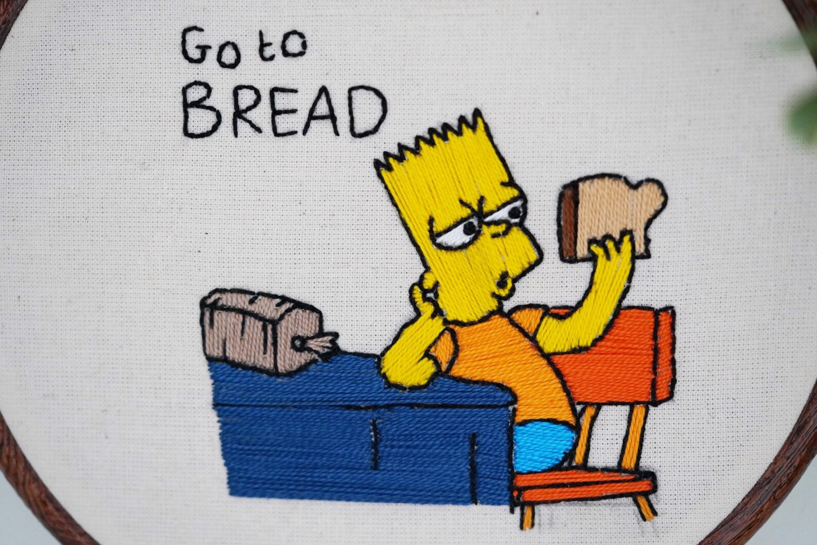 Bart Simpson Go To Bread Hand Embroidered Wall Hanging Etsy