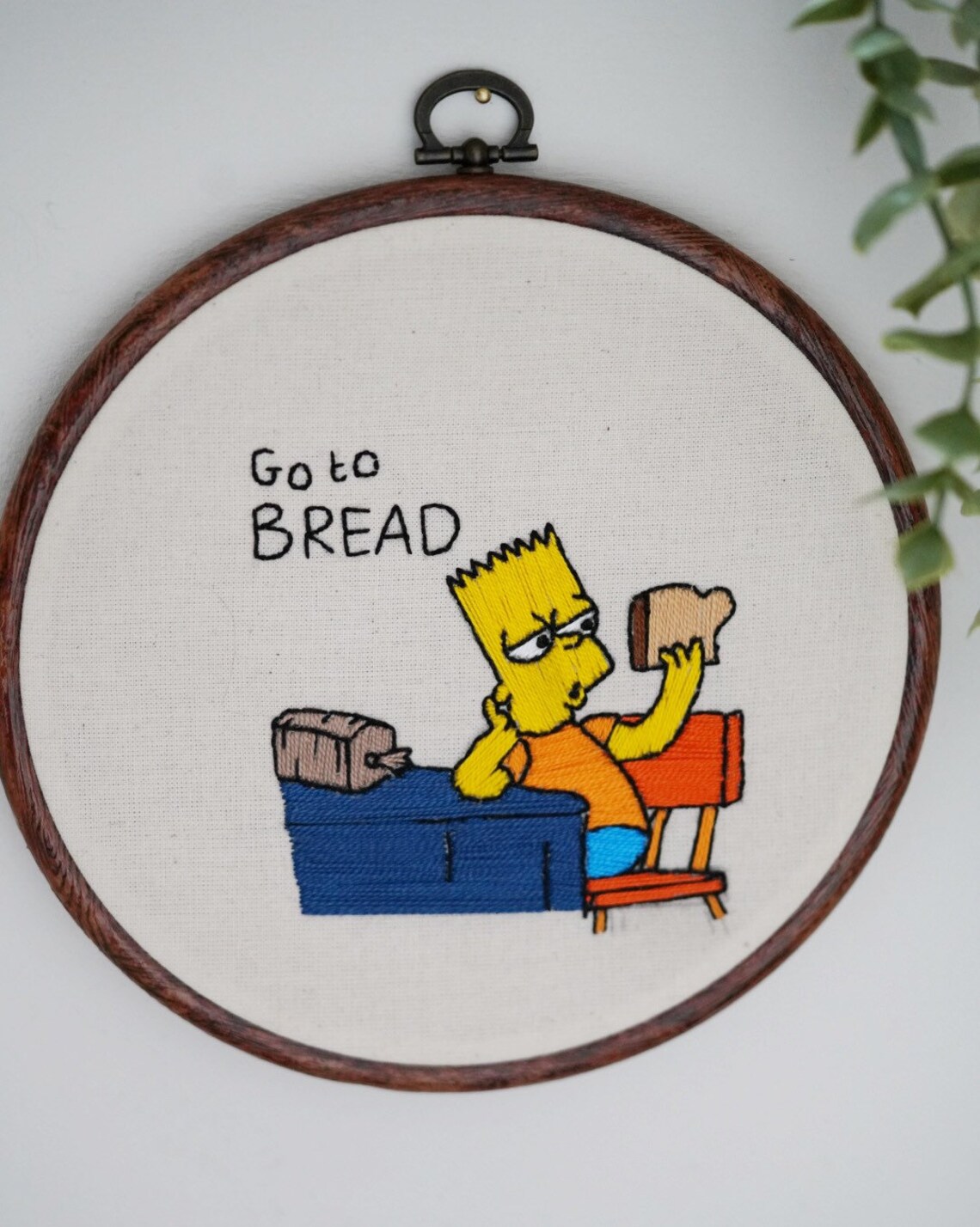 Bart Simpson Go To Bread Hand Embroidered Wall Hanging Etsy