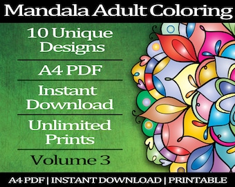 Mandala Adult Coloring Pages| Printable| A4| Instant Download| Adult Coloring Bo| Mandala Coloring P| Adult Coloring B| Vol. 3