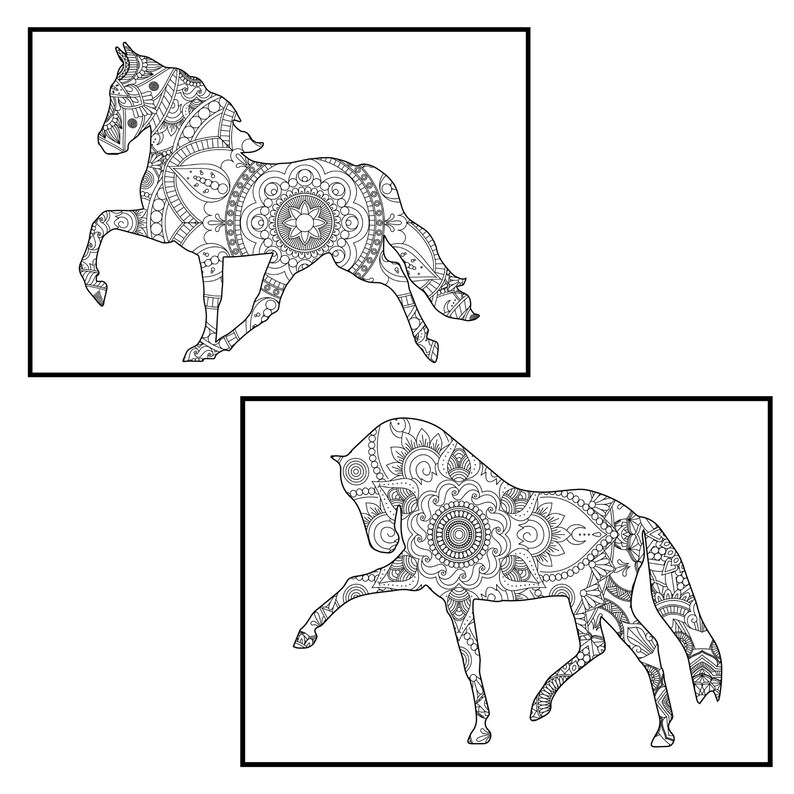 Download Horse Mandala Coloring Pages for Adults Instant PDF | Etsy