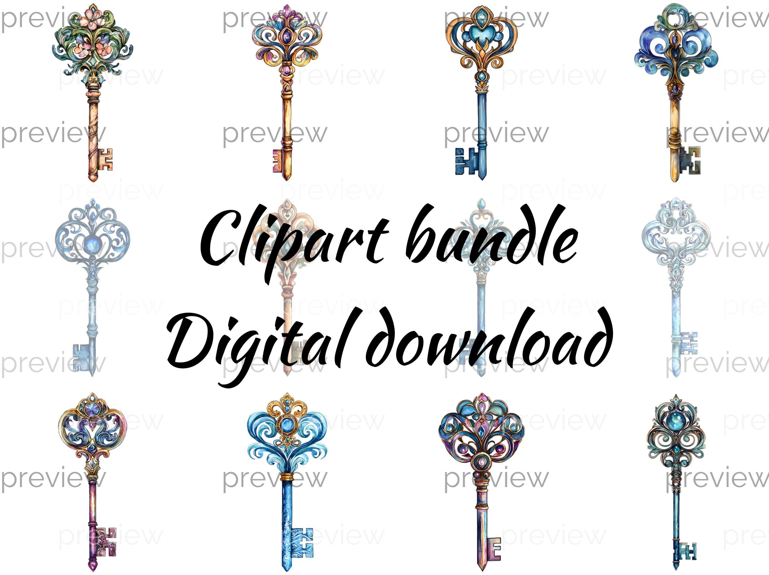 Enchanted Key Graphics Enchanting Magical Key Clipart Bundle Set 2 - Instant Download ...