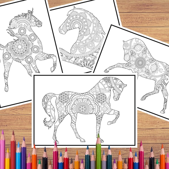 Download Horse Mandala Coloring Pages For Adults Instant Pdf Etsy