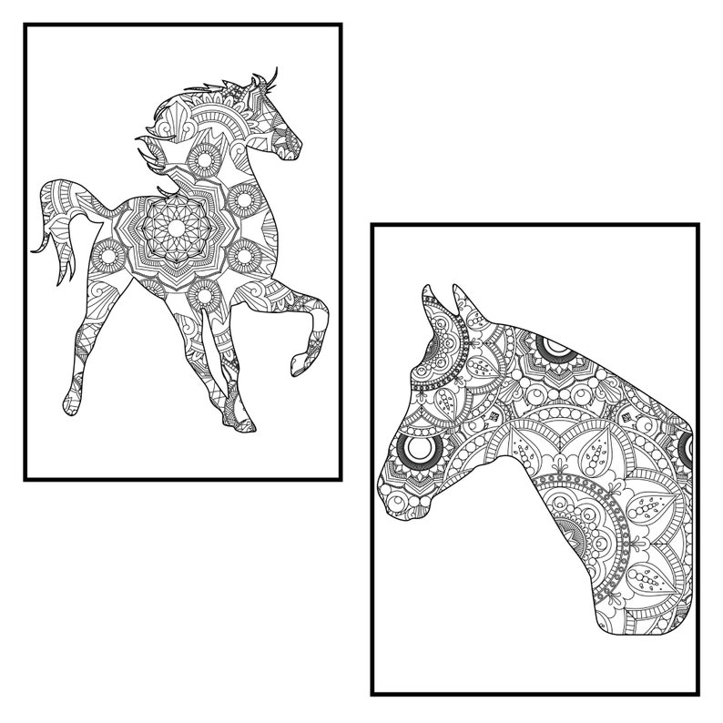 Download Horse Mandala Coloring Pages for Adults Instant PDF | Etsy