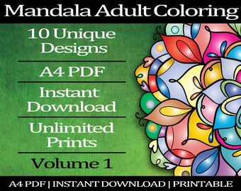 Mandala Adult Coloring Pages| Printable| A4| Instant Download| Adult Coloring Bo| Mandala Coloring P| Adult Coloring B| Vol. 1