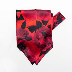 Red & Black Orchid Silk Ascot Scarf and A Pocket Square Set