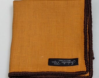 Hand-Crochet Camel Cotton Pocket Square with Brown signature Border