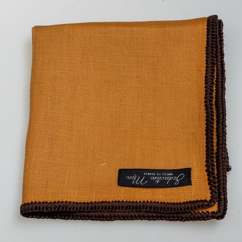 Hand-Crochet Camel Cotton Pocket Square with Brown signature Border