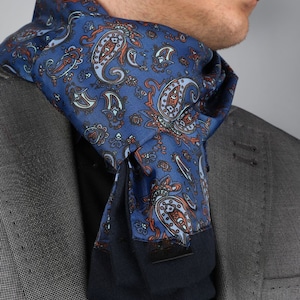 Navy Brown Paisley Double-Sided Scarf