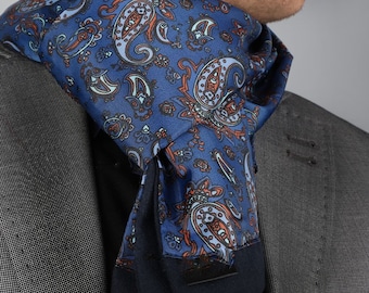 Dwustronny szalik w kolorze granatowo-brązowym z wzorem paisley