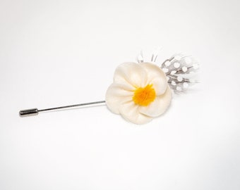 Helya Ivory Fabric Flower Lapel Pin