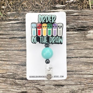 Order of Draw Badge Clip, Lab Tech Gifts, Medical ID Badge, Gifts For Laboratory, Phlebotomist Gifts,  Beaded Badge Reel, Cute Badge Holder