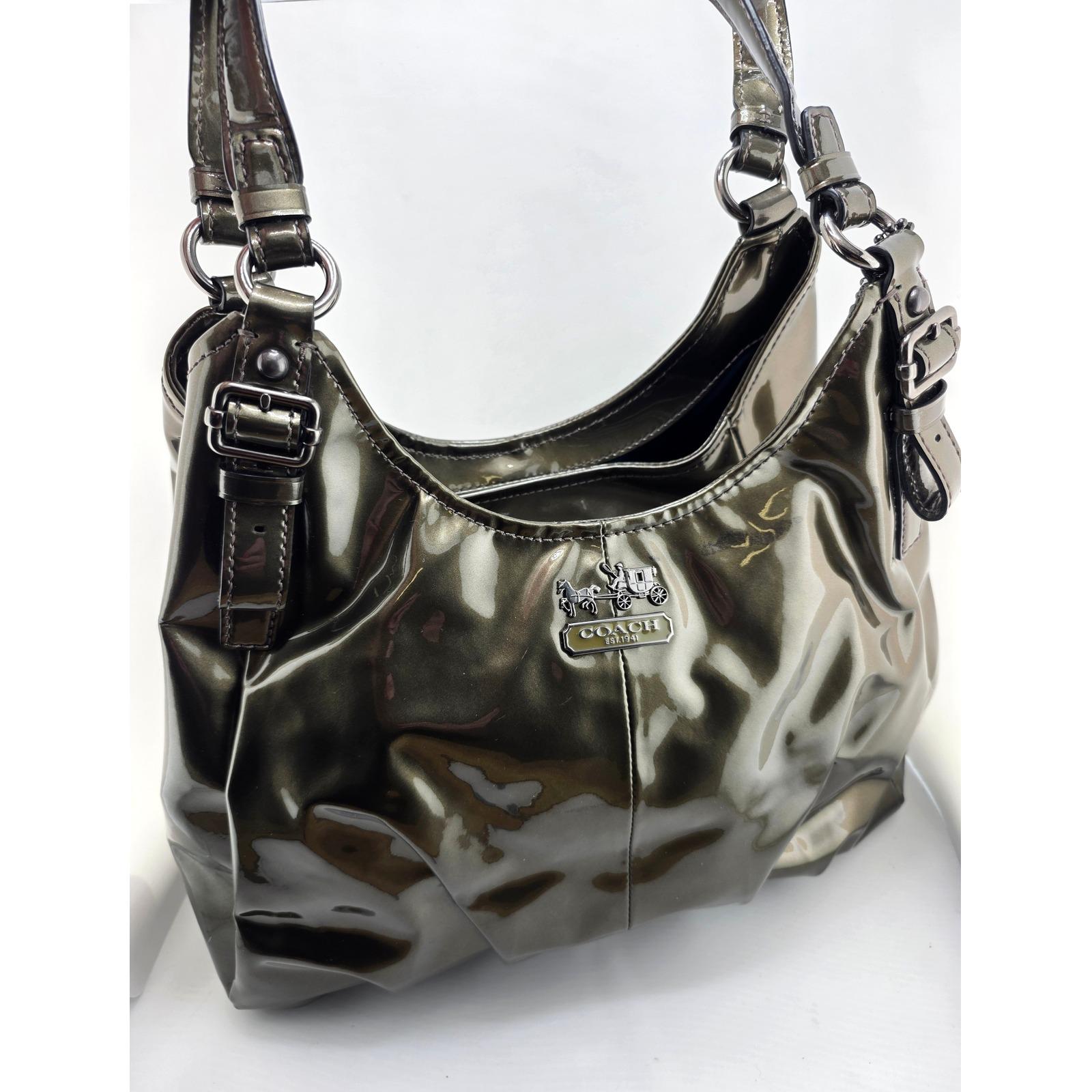 Coach Madison Maggie Patent Leather Hobo Shoulder Bag Gunmetal 