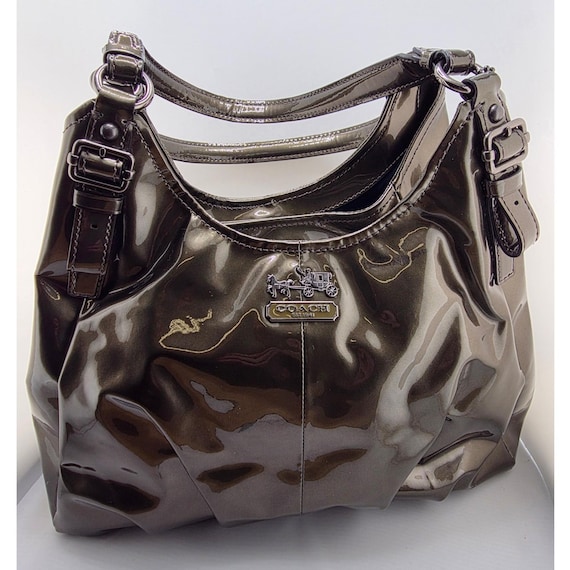 Coach Madison Maggie Patent Leather Hobo Shoulder Bag Gunmetal