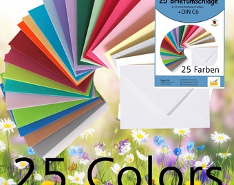 25 different coloured envelopes in the format DIN C6 114 x 162 mm for DIN A6